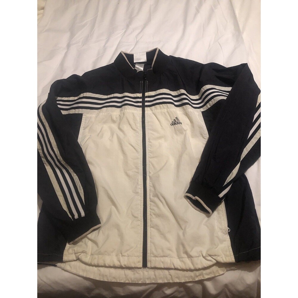 Vintage Adidas Jacket Black and White Full Zip Coat Nylon LARGE